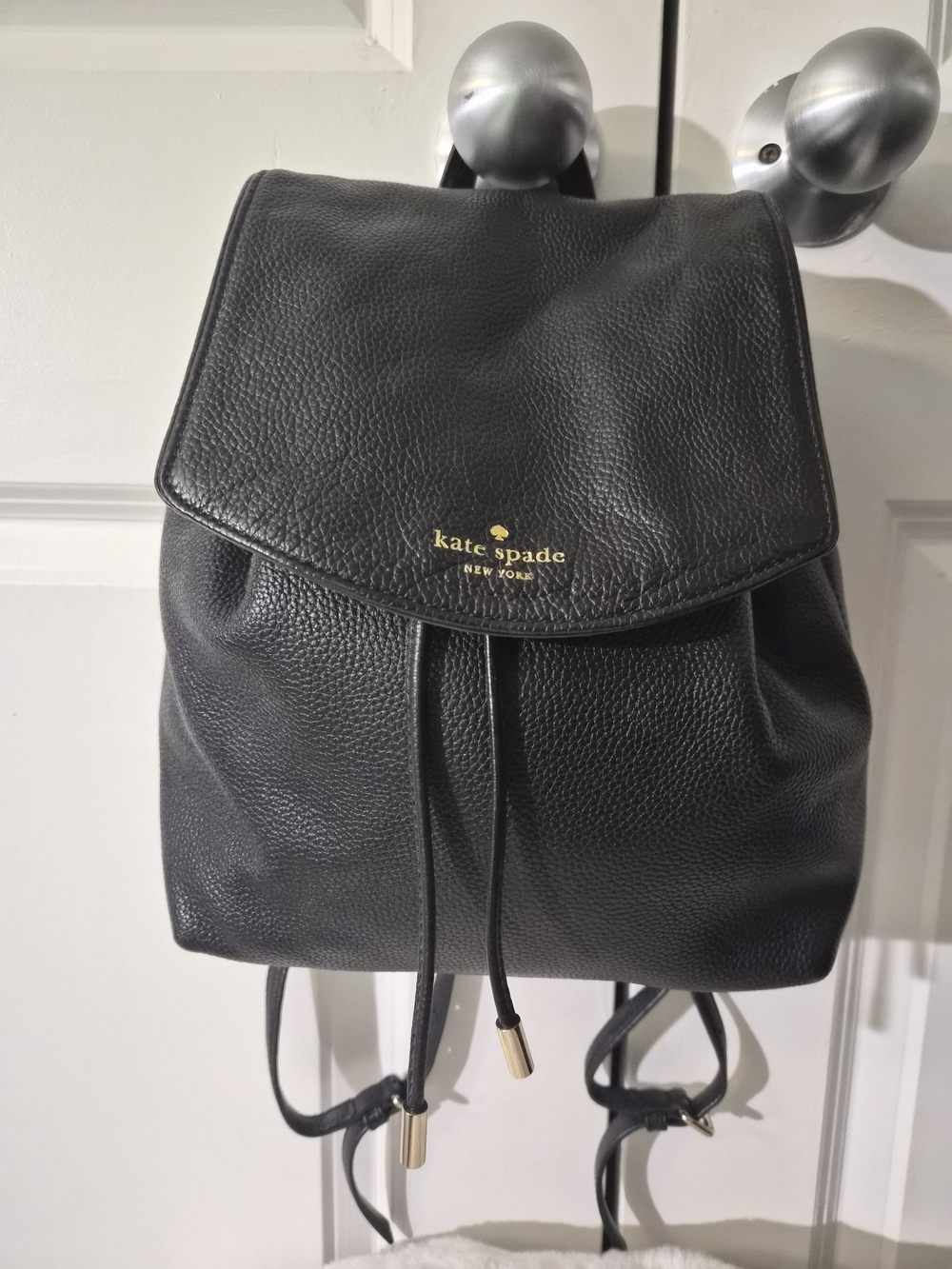 Kate Spade Black Leather Drawstring Backpack